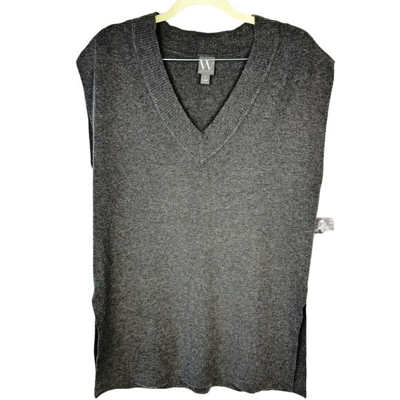 Nwt Worthington Gray Sleeveless Knit Oversized Slit V Neck Sweater Top Sz Small - Picture 1 of 11
